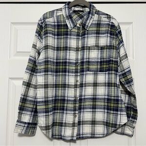 Love Tree‎ Flannel Plaid Shirt in Blue Green & White Size Medium VGUC